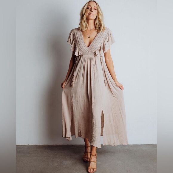 Baltic born Jennifer deep v-neck maxi dress sand - Picture 1 of 5